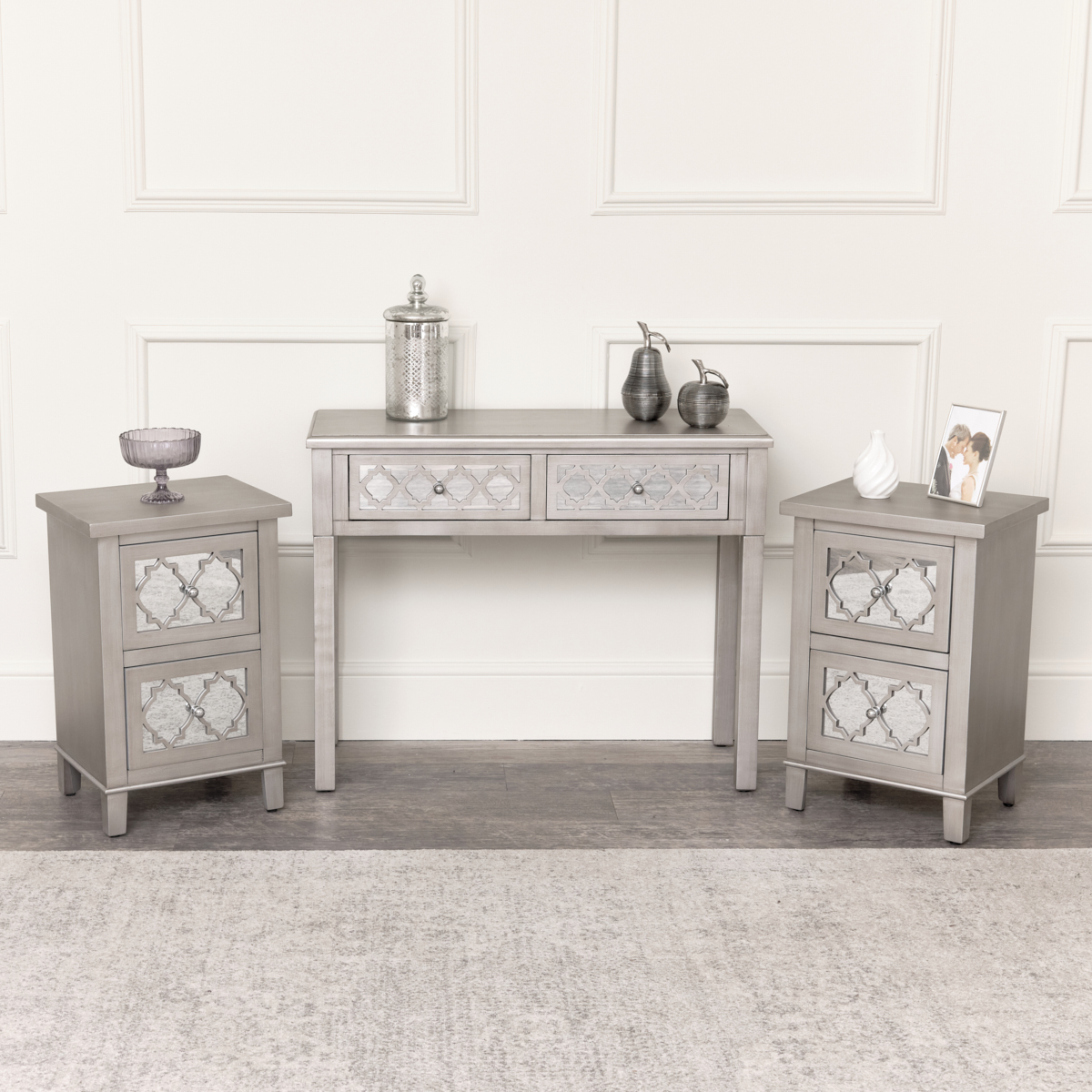 Wood mirrored on sale console table